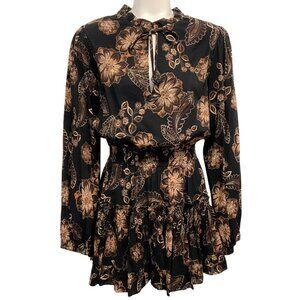 MISA Los Angeles Black / Tan Colombe d'or Flora Lorena Mini Dress